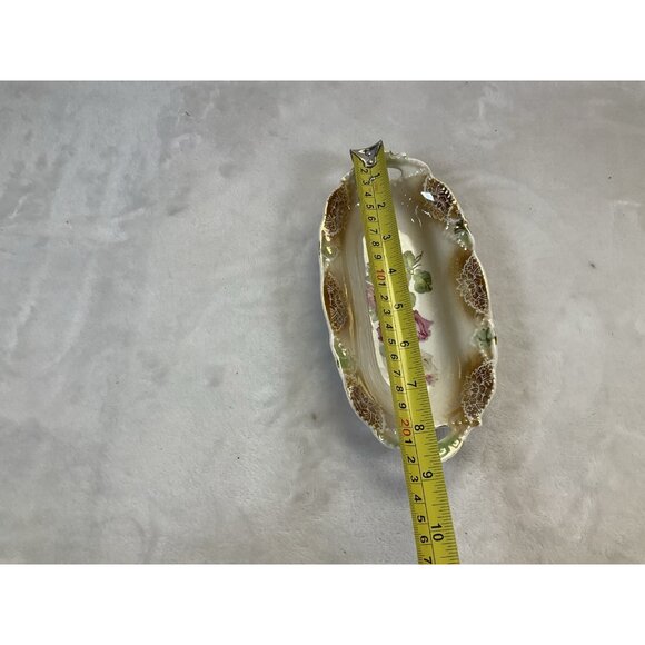 Antique German Transferware Porcelain Dish Candy Relish Trinket Pink Rose Floral - Picture 3 of 6